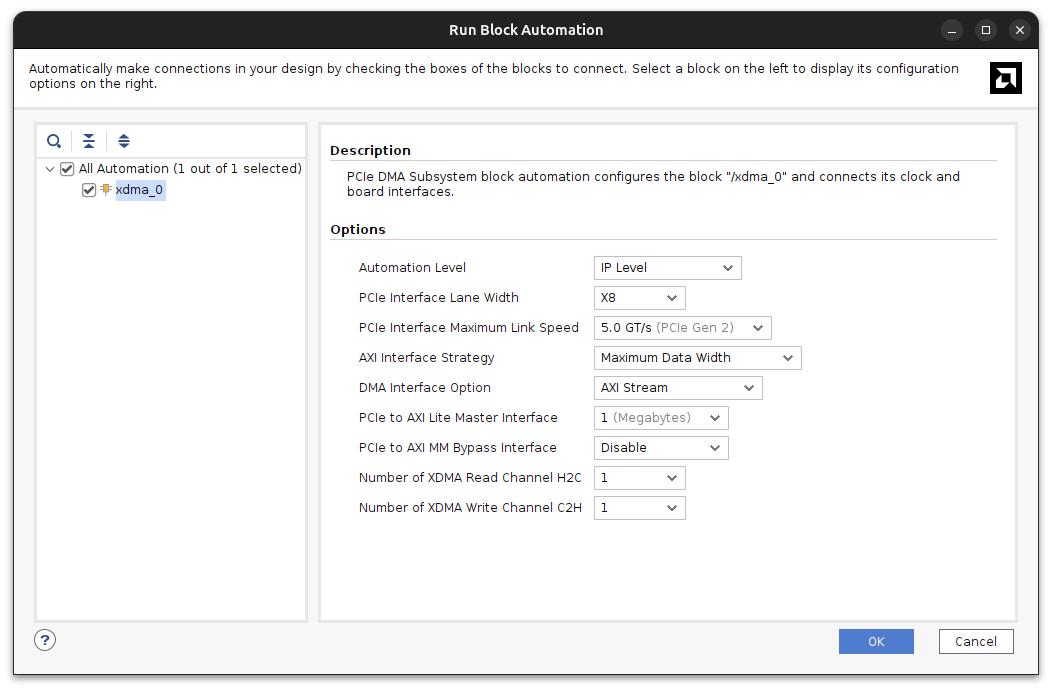 xDMA PCIe configuration