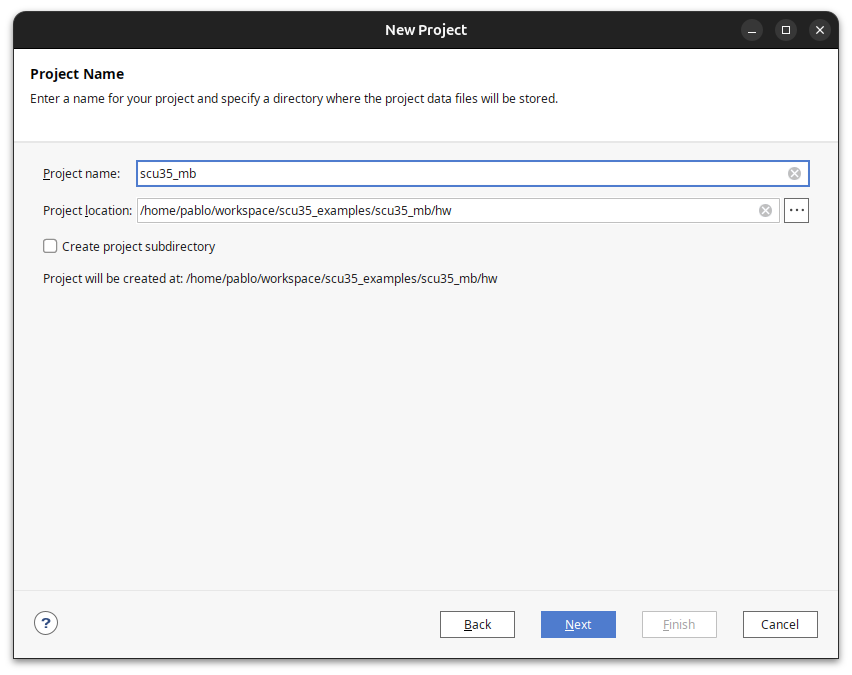 SCU35 hardware project generation screenshot