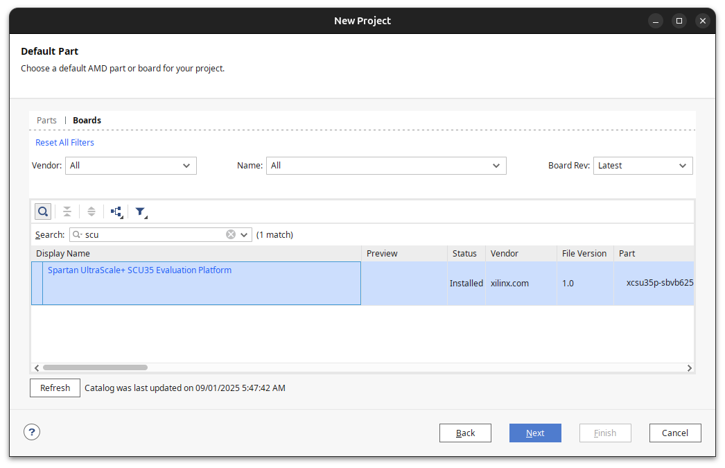 SCU35 board selection in Vivado
