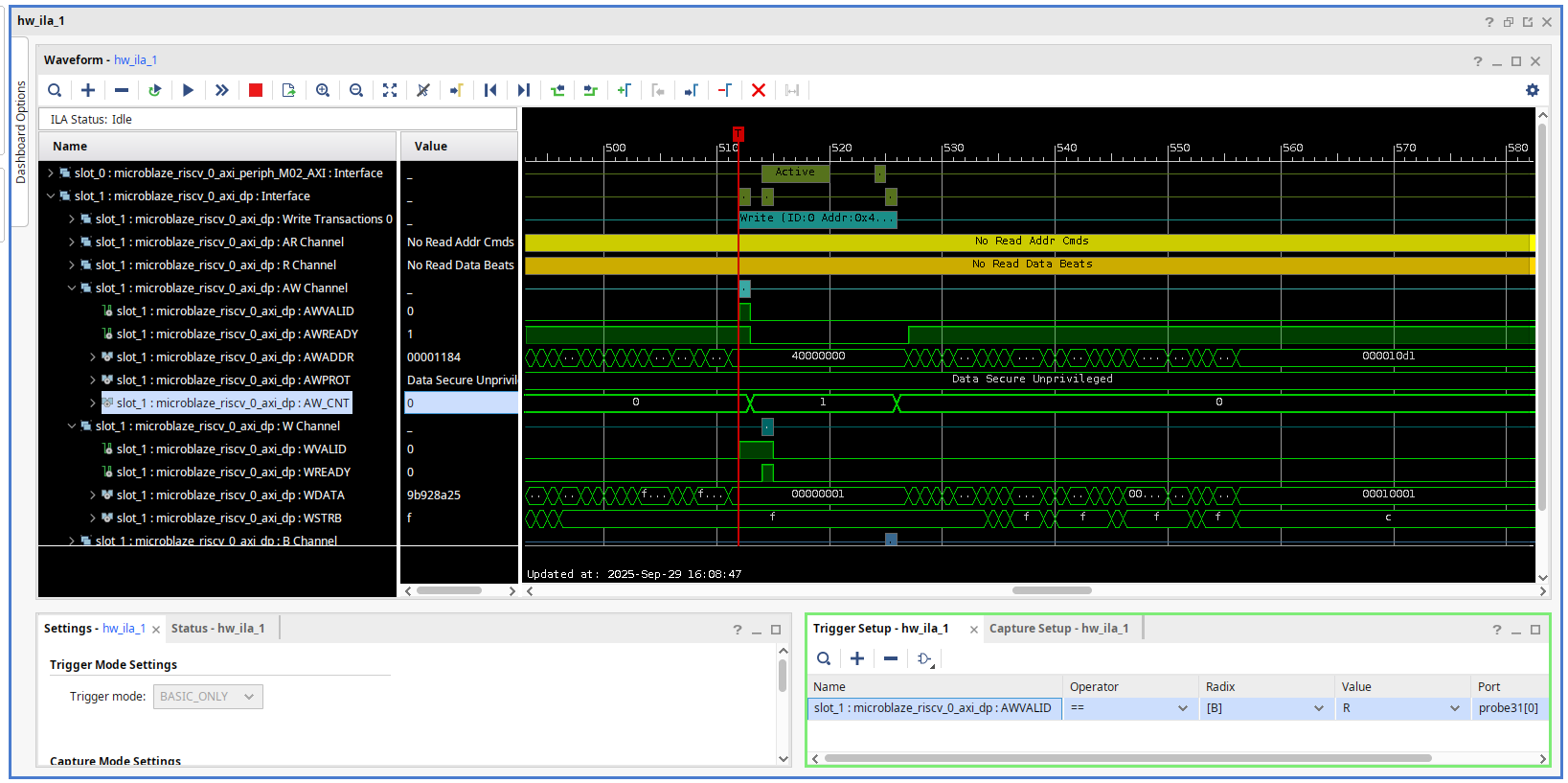 System ILA Data captured