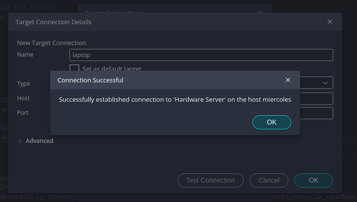 Successfully connected to the hw_server instance