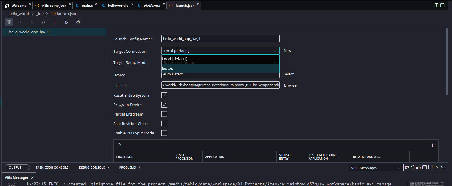 Configuring the debug session in Vitis
