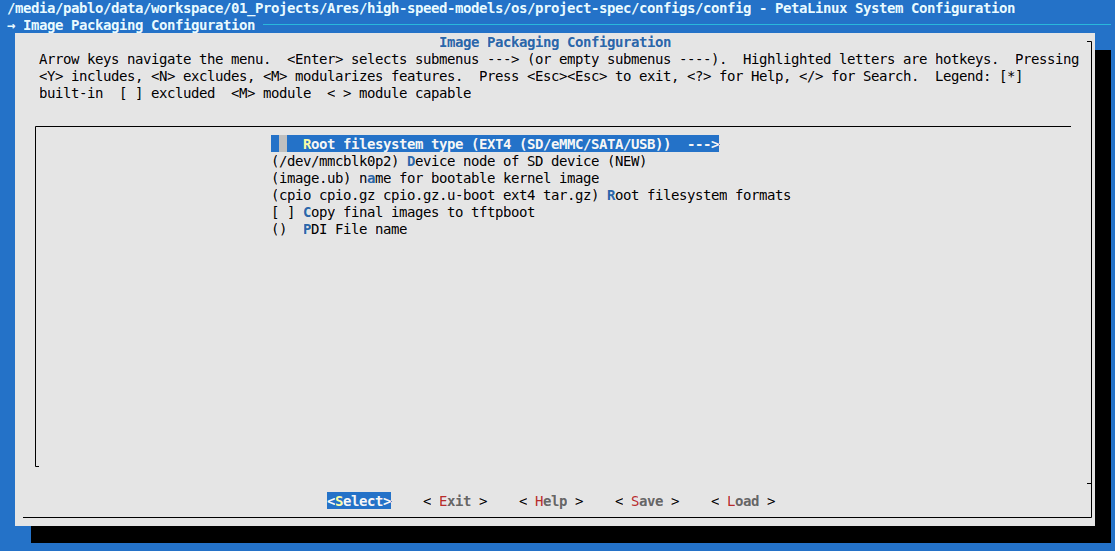 Image packaging configuration set to EXT4