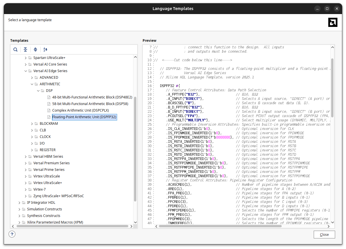 DSP58 primitive from the Language Templates