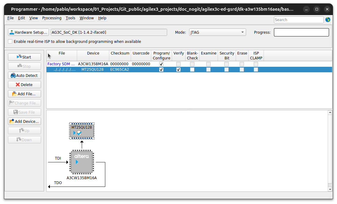 Quartus Programmer writing ghrd.hps.jic into the QSPI flash