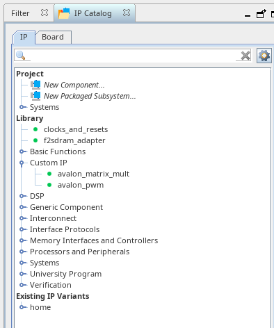 Custom IP entries in the Platform Designer IP Catalog